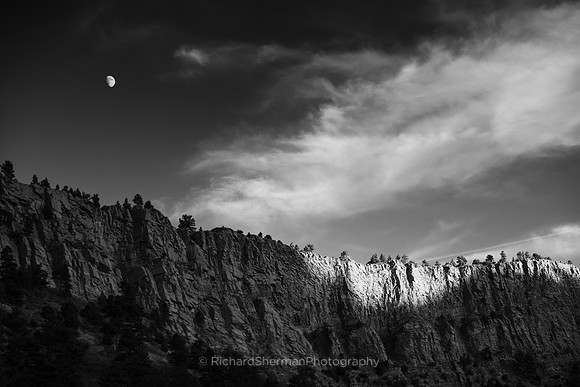 Moonrise Over The Canyon BW